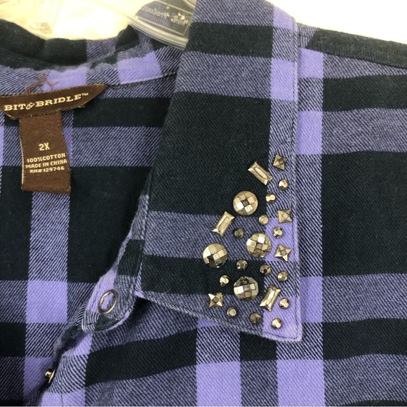 Women’s Bit & Bridle Plus SZ 2X Long-sleeve Plaid Shirt, Button Up, Split Tail - Picture 7 of 9